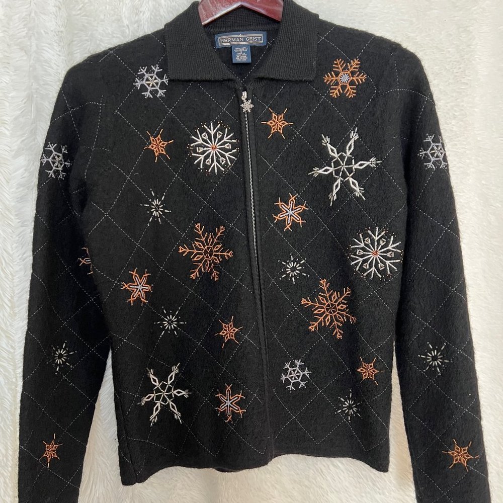 🎉HP🎉 Herman Geist Hand Beaded Snowflake Wool Jacket